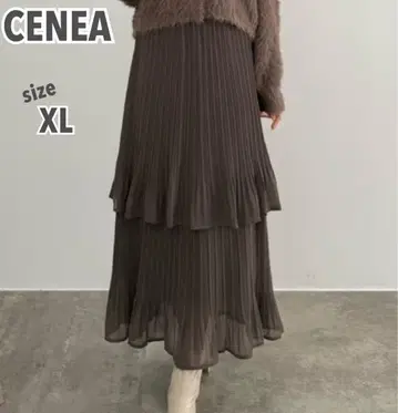 [ 새상품 ] CENEA 세네아 스커트 플리츠 티어드 XL 브라운