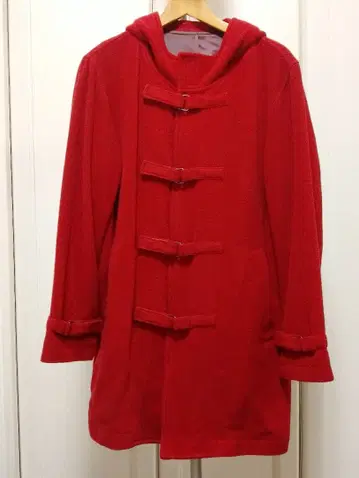 레드 더플 코트 후드 부착