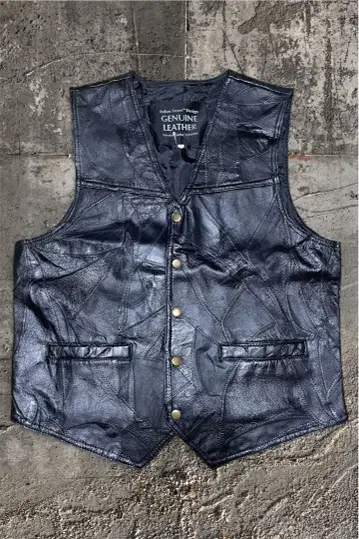이탈리안 스톤 디자인 가죽 베스트 천연 가죽 바이커