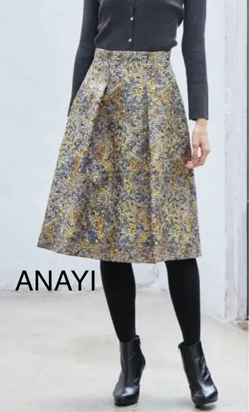 ANAYI 자카드 A라인 플레어 스커트 멀티 컬러