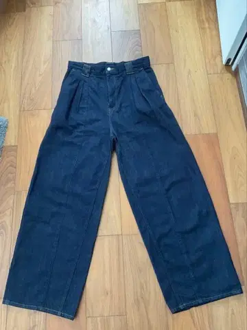 요크 데님 3 플리츠 와이드 레그 팬츠 사이즈 3 인디고