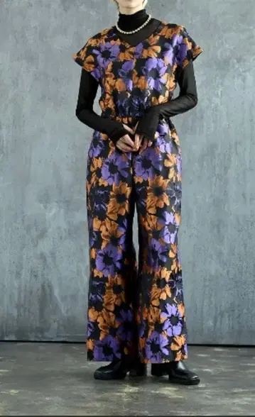 플라워 자카드 콤비네존