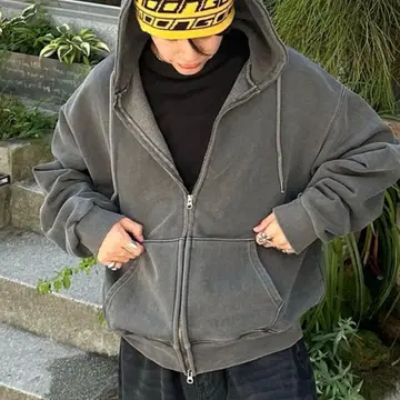 nugu 피그먼트 워시 후드 지퍼