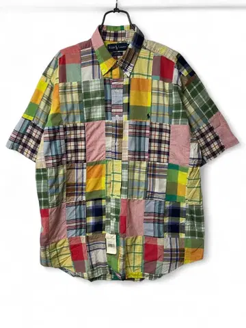 랄프 로렌 BLAKE 패치워크 반팔 버튼 다운 체크 셔츠