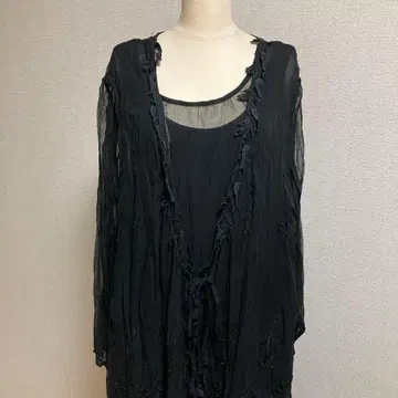 빈티지 블랙 레이스 장식 롱 원피스