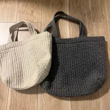 아이보리 & 그레이 퀼팅 토트백 세트 누비백 2점 세트