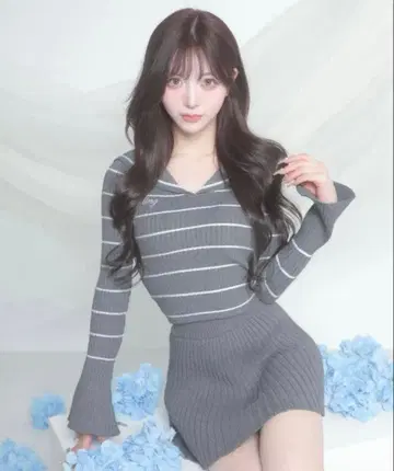 Darich 세일러 카라 니트탑 리브 니트 미니 스커트