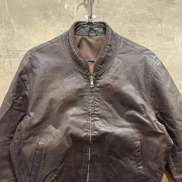 구제 의류 MA-1형 천연 가죽 가죽 자켓 다크 브라운 짧은 기장