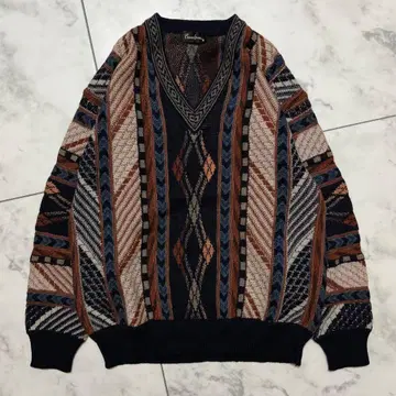 구제 의류 빈티지 니트 V넥 스웨터 기하학 패턴 빈티지