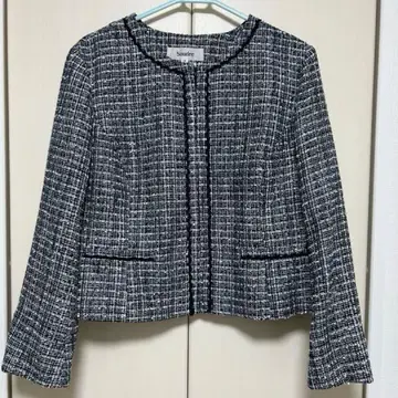 Sourire 노카라 트위드 자켓 19호 네이비