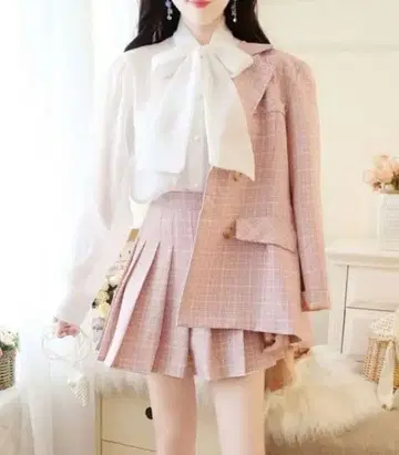 체크 무늬 자켓 & 스커트 세트