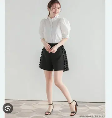 [핏모어] 사이드 프릴 하프 팬츠 블랙 S