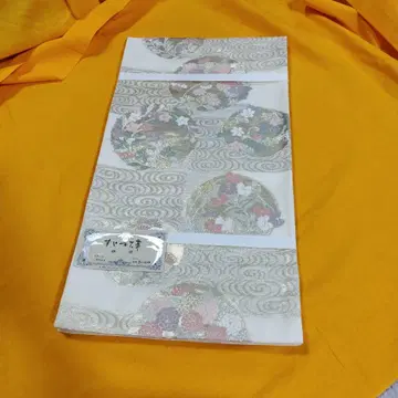 새상품급 미사용 교토 니시진 후쿠로 오비 꽃무늬 금실 자수