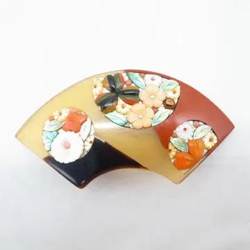 시바야마 세공 부채 문양 오비 고정 띠 소 국화와 세잎클로버