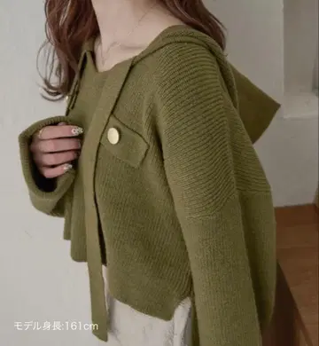 후드 부착 리브 편직 크롭 스웨터