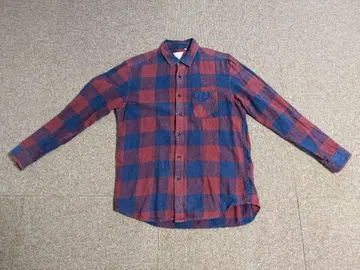 BEAMS 빨간색과 파랑색 체크 무늬 긴팔 셔츠 L 사이즈