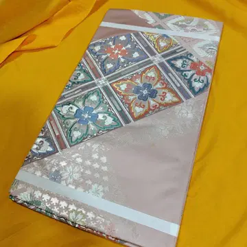 미사용 옅은 핑크 꽃무늬 자수 후쿠로 오비