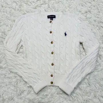 극상품 랄프 로렌 케이블 니트 가디건 화이트 화이트 작음