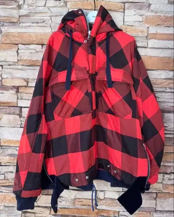 sacai 마운틴 후드티 1744 빨검 체크