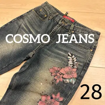 [ L ] COSMO JEANS 플레어 데님 28 갸루 꽃무늬 자수 비즈