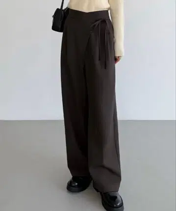 얇은 소재 랩 리본 슬랙스 팬츠