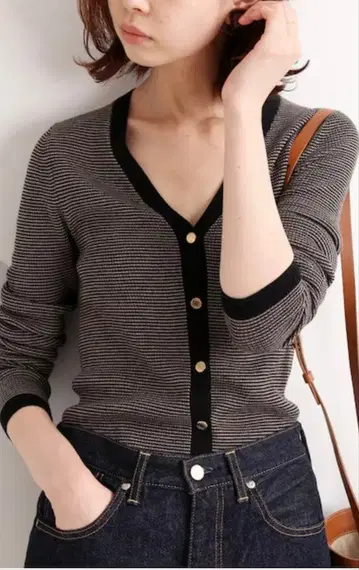 리브 V넥 가디건 긴팔