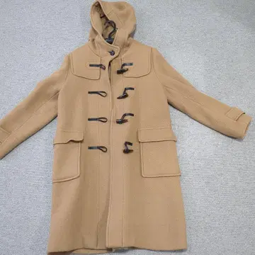베이지 더플 코트 후드 부착