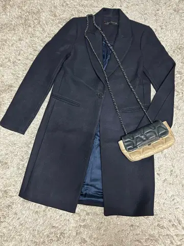 ZARA 네이비 체스터 코트 울 혼방