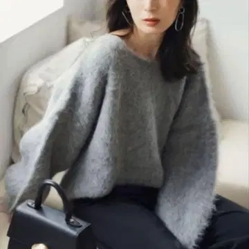 anuans 그레이 수리 알파카 숏 니트 풀오버