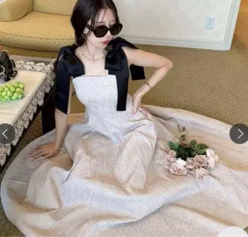 amerge 리본 숄더 맥시 원피스