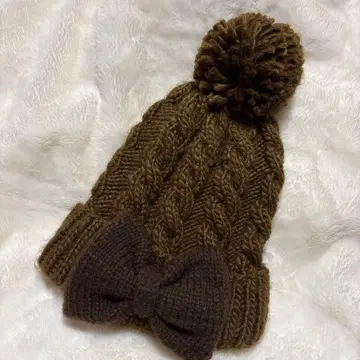 LIZLISA 리본 포함 니트 모자 브라운