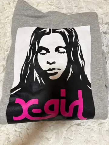 x-girl 후드 부착 긴팔 T셔츠 그레이
