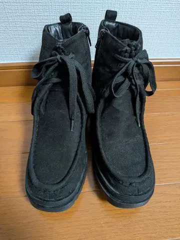 스노우 부츠 블랙 스웨이드 느낌 통굽 레이스업 사이드 지퍼