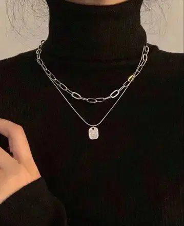 실버 이중 체인 목걸이