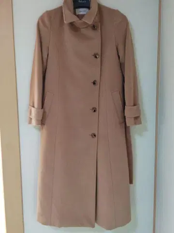 베이지 롱 코트 허리 벨트 포함