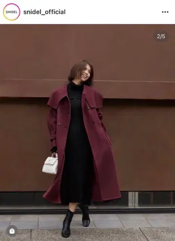 버건디 롱 코트 울 혼방 스나이델