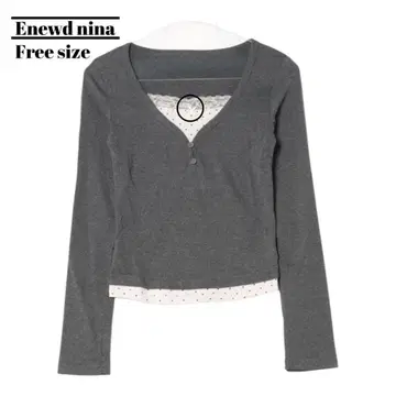 그레이 V넥 긴팔 상의 Enewd nina Free