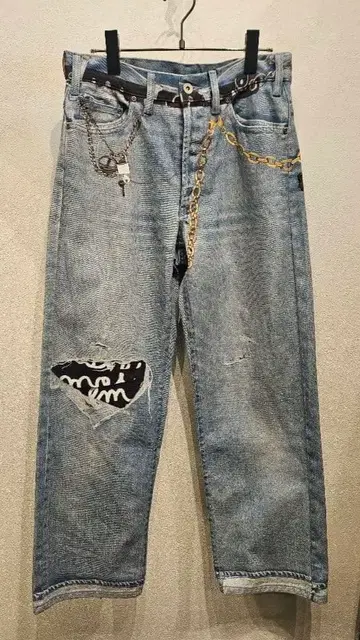 5351 프린트 데미지 가공 데님 팬츠