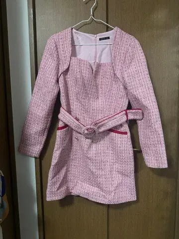 MOTF 핑크 트위드 드레스 XS 벨트 포함