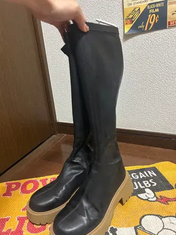 [ ACYM ] 블랙 통굽 롱 부츠 합성 피혁