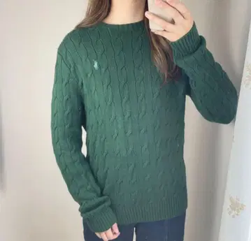 폴로 랄프로렌 케이블 니트 코튼 동일 컬러 포니 그린 L