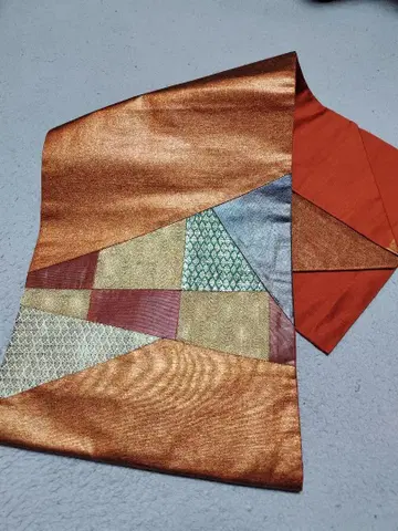 새상품급 기하학 패턴 후쿠로 오비 오렌지 계열