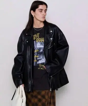 메종 스페셜 오버 사이즈 블랙 가죽 라이더 자켓