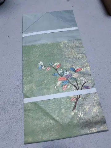 새상품급 미사용 그린 컬러 꽃무늬 자수 후쿠로 오비