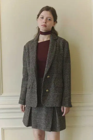 ORGUE 올그 오버 체크 자켓 S 테일러드 자켓 브라운