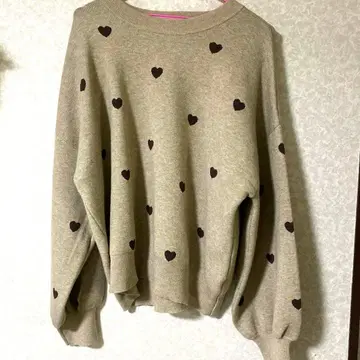 시마무라 하트 무늬 니트 풀오버 베이지