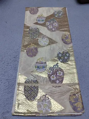 새상품급 후쿠로 오비 골드 컬러와 보라색 항아리 디자인