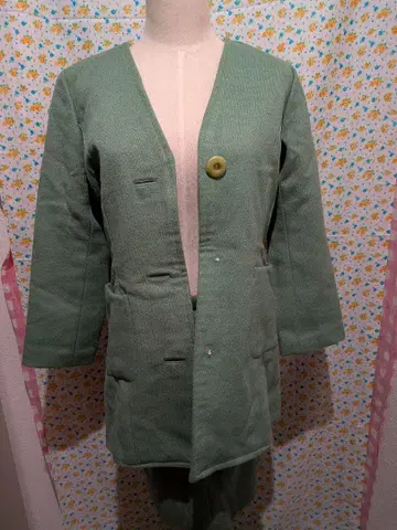 그린 노카라 자켓 스커트 세트