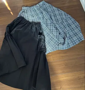 센소유니코 m_mefu 플레어 스커트 블랙 체크 무늬 2벌