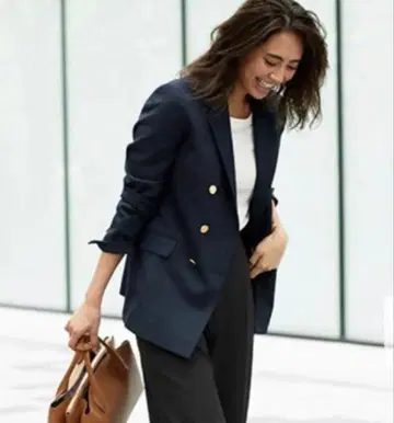 PLST 트위드라이크 폴리 더블 브레스트 자켓 네이비